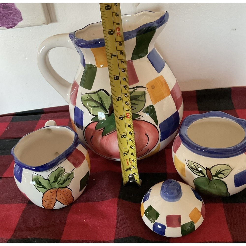 Vintage VERDURA Hand Painted Collection "Garden" Pitcher,‎ Cream, & Sugar 1995 - Picture 5 of 8